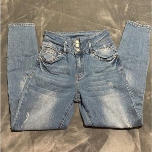 Refuge Ibiza 3-Tier High-Rise Distressed Skinny Jean Medium Blue